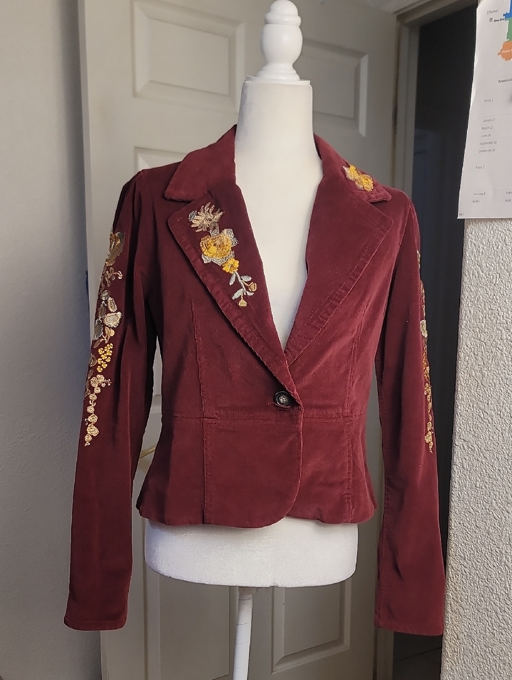 True Meaning Burgundy Velvet Embroidered Blazer